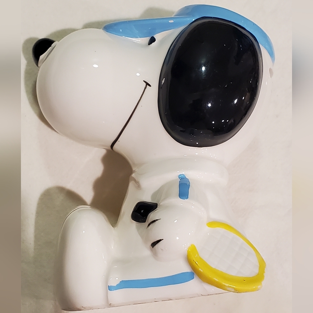 Ceramic Snoopy Coin Bank with Yellow and Blue Accents - Picture 1 of 4